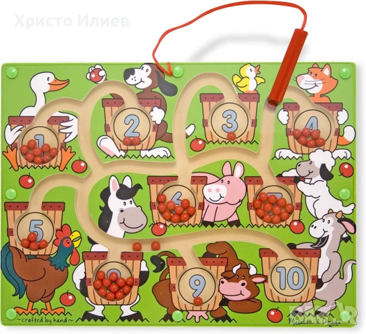 Дървен магнитен лабиринт с цифри Melissa & Doug Ферма