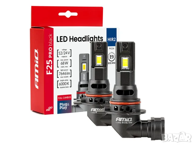 LED крушки AMiO F25 Pro Black HIR2 6000K 68W 12-24V CANBUS