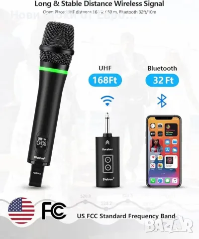 Безжичен микрофон Bietrun само за вход за микрофон, UHF метален динамичен WXM19A многофункц, снимка 5 - Микрофони - 48848106