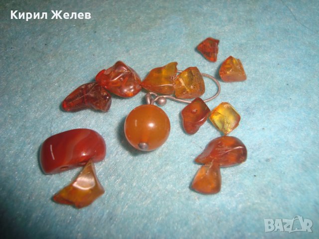 СТАРА СРЕБЪРНА КЕХЛИБАРЕНА ОБЕЦА иЛОТ БАЛТИЙСКИ НАТУРАЛЕН КЕХЛИБАР и1 КАРНЕОЛ ШЛИФОВАНО КАМЪЧЕ 23568, снимка 3 - Антикварни и старинни предмети - 35646444