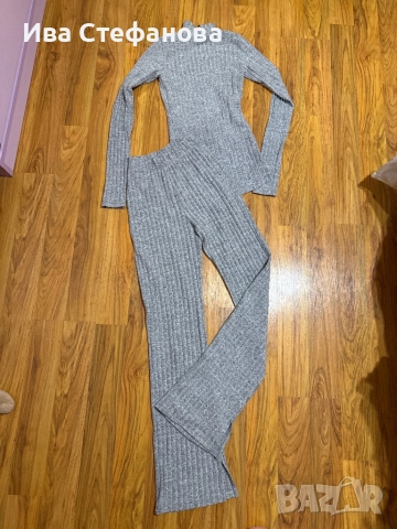 Нов сив памучен памук  сет комплект от три части костюм 3 в 1 дълга жилетка , блуза панталон , снимка 6 - Комплекти - 46262885