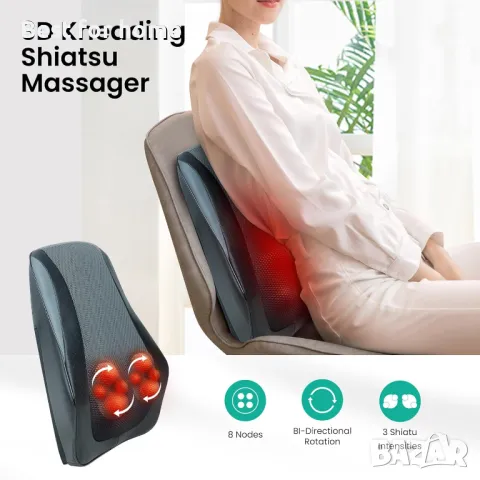 Шиатсу масажор със загряване от Snailax SL-128 Shiatsu, снимка 3 - Масажори - 48827012