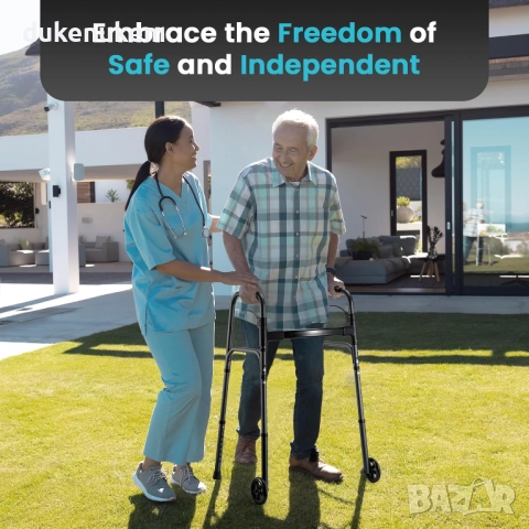 Лека сгъваема проходилка с колелца, регулируема височина, алуминиеви дръжки и тригер функция, снимка 5 - Други стоки за дома - 52466225