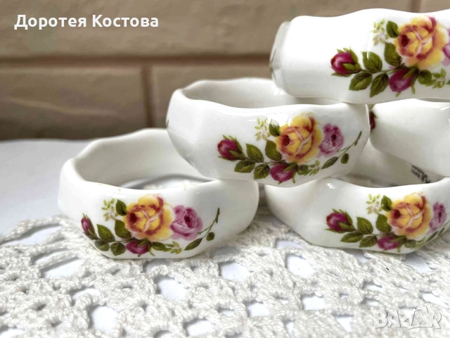 Красиви пръстени от костен порцелан от Англия с декор рози, снимка 3 - Антикварни и старинни предмети - 52405111