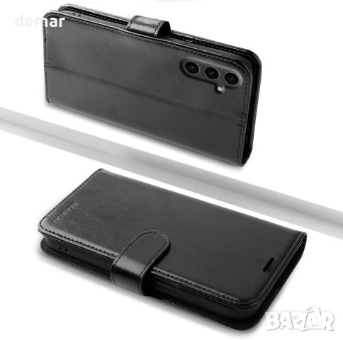 MONASAY Wallet Кожен калъф-портфейл за Samsung Galaxy S24+Plus 5G, 6,7 инча, черен