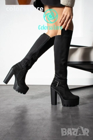 Ботуши на ток - черен велур - 105-19