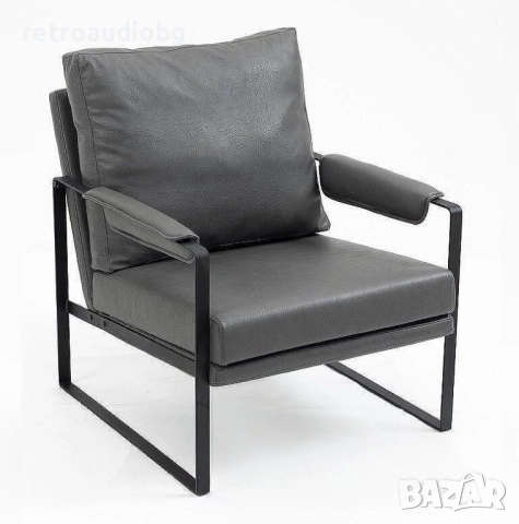 Дизайнерски фотьойл ФОКУС БЪФАЛО еко кожа в сив цвят, снимка 2 - Столове - 52822422