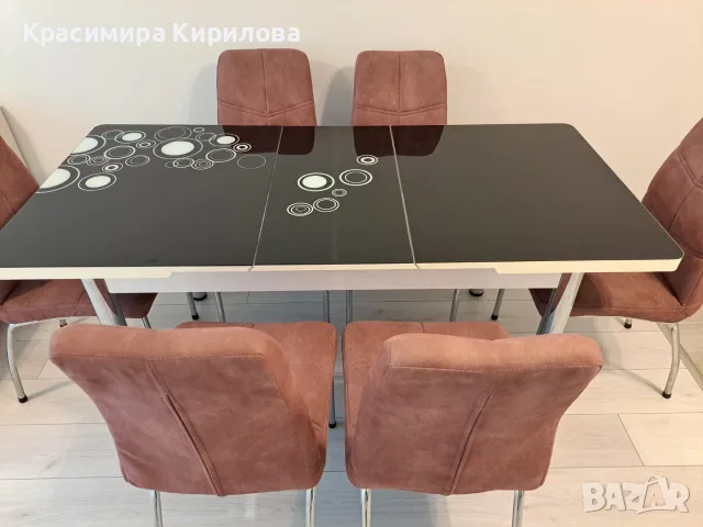 Разтегателна Маса Трапезна Със Стъкло 130(170) / 80, снимка 2 - Маси - 56104126