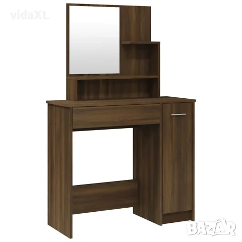 vidaXL Тоалетка с огледало, Кафяв дъб, 86,5x35x136 см