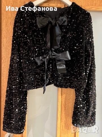 Ново парти коктейлно официално болеро наметка черни  пайети .