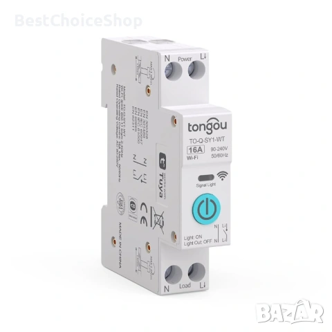 TONGOU WiFi Умен Превключвател 16A DIN релса Дистанционно управление за Умен Дом