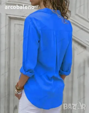 Дамска риза със самостоятелен дизайн с елегантна яка с ревер, 8цвята , снимка 4 - Ризи - 49816344