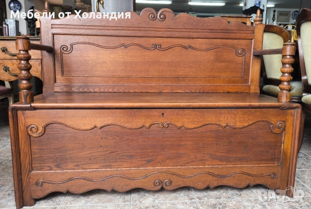 Антикварна дъбова пейка с ракла, снимка 6 - Антикварни и старинни предмети - 54078134