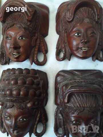 Колекция от четири дърворезбовани статуетки женски глави, снимка 7 - Декорация за дома - 31481210