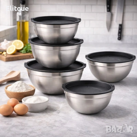 Комплект купи от неръждаема стомана 18/10 с капаци – 10 части, матово покритие, снимка 5 - Други - 53331975