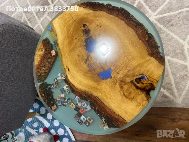 Помощна/Холна маса дърво епоксидна смола, снимка 4 - Маси - 48221441