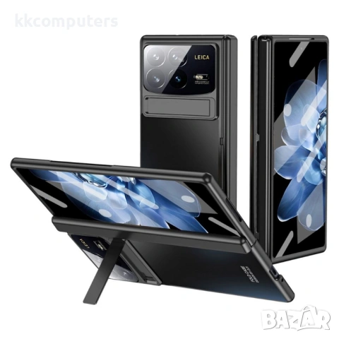Калъф със Стойка и Защита за Шарнира за Xiaomi Mix Fold 4 5G - PC, Вграден Стъклен протектор - 3 Цвя