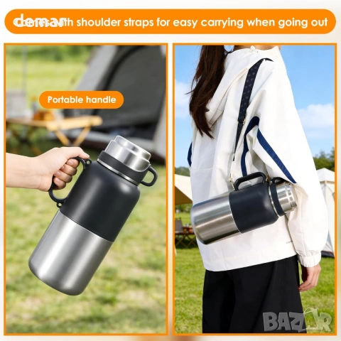 2 литра голям термос за топли и студени напитки от неръждаема стомана с чаша, снимка 5 - Други стоки за дома - 54065256