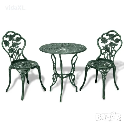 vidaXL Бистро комплект, 3 части, лят алуминий, зелен