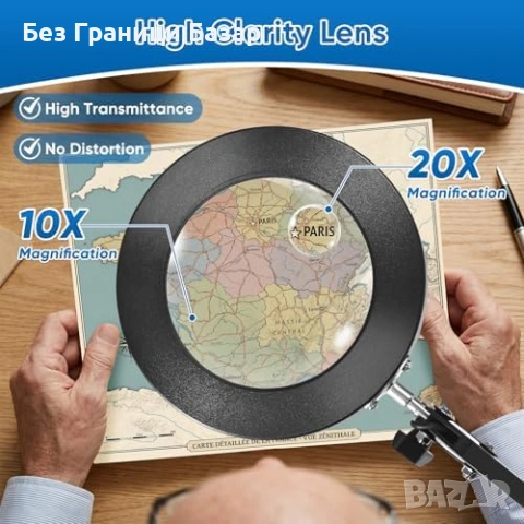 Нова Лупа 10X с LED светлина стойка щипка 3 режима 10 яркости USB гъвкаво рамо, снимка 4 - Други стоки за дома - 54195344