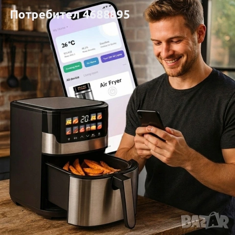 Смарт Еърфрайър , 2200W, XXL 6.5л, Wi-Fi Tuya App, 10 Програми, Неръждаема стомана, снимка 3 - Други - 53900455