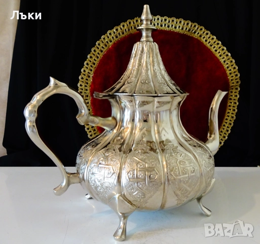 Посребрен марокански бронзов чайник 2 л.,1.1 кг. , снимка 4 - Антикварни и старинни предмети - 51597461