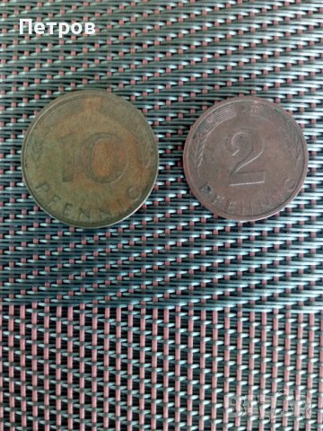 Продавам лот стари монети Ф.Р.Германия фенинг 2 и 10-1981,94 години., снимка 1 - Нумизматика и бонистика - 40798171
