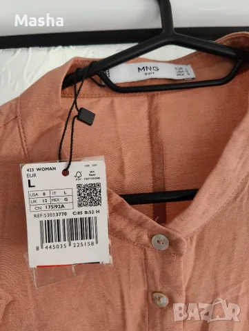 Нова с етикет! Рокля тип риза Mango MNG Suit, размер L, розов/сьомга, снимка 3 - Рокли - 55962521