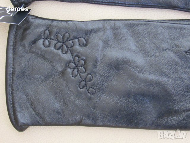 Черни дамски кожени ръкавици с подплата от естествена кожа, нови, снимка 2 - Ръкавици - 31617310