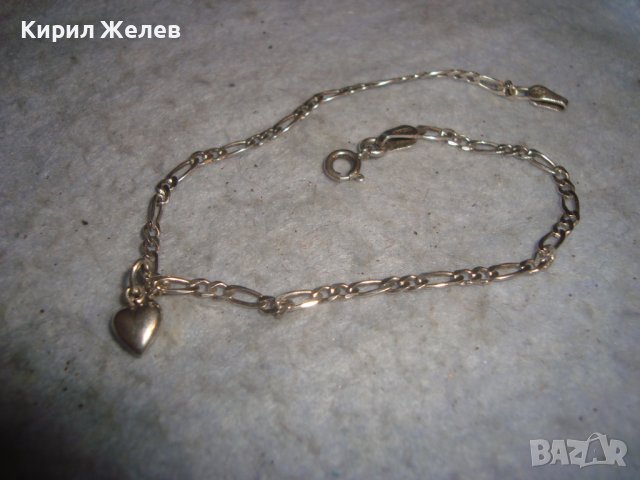 КРАСИВА НЕЖНА СРЕБЪРНА ГРИВНА СРЕБРО 925 ПЛЕТКА КАРТИЕ със СРЕБЪРНО СЪРЧИЦЕ 27385, снимка 5 - Гривни - 36795325