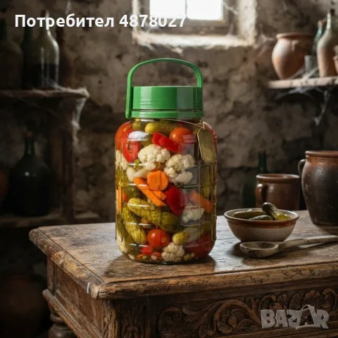 Стъклен буркан за съхранение 5 л с капак и дръжка