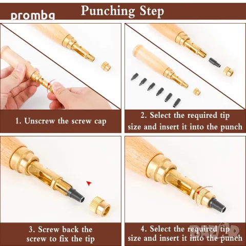 кожарска, сарашка ротационна замба с 6 накрайника, 1,5мм-4мм, снимка 12 - Други инструменти - 26480958