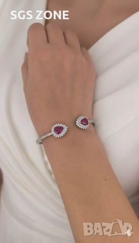 Стилна гривна от стерлингово сребро 925 с рубин, снимка 4 - Гривни - 52793122