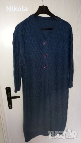 Дълга плетена дамска жилетка тъмно синя, снимка 7 - Жилетки - 31055532