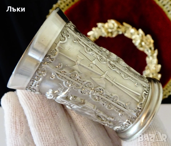 Калаена чаша за ракия,рицар,оръженосец,алебарди. , снимка 10 - Антикварни и старинни предмети - 52336458