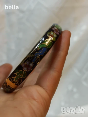 Винтидж гривна инкрустирана с клетъчен златен емайл -клоазоне и флорални орнаменти отвътре и отвън,, снимка 14 - Гривни - 51227005