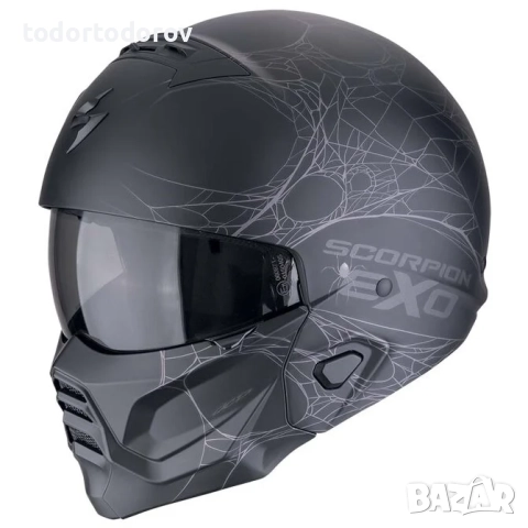 Мото каска Scorpion EXO-COMBAT II SPIDERWEB Matt Black-Silver
