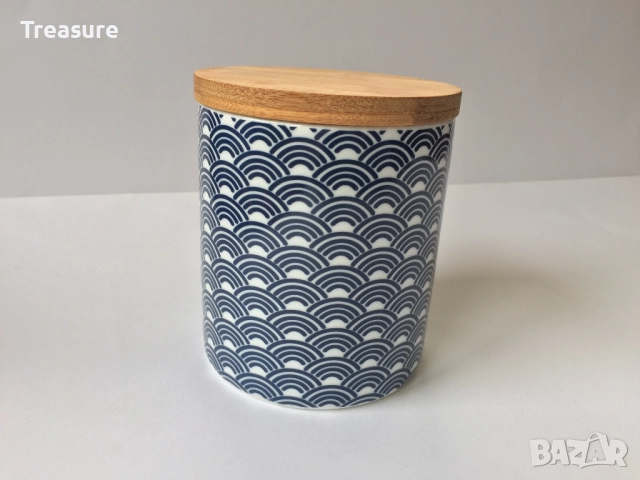 Кутия за чай от порцелан с бамбуков капак, снимка 5 - Кутии за съхранение - 40954000