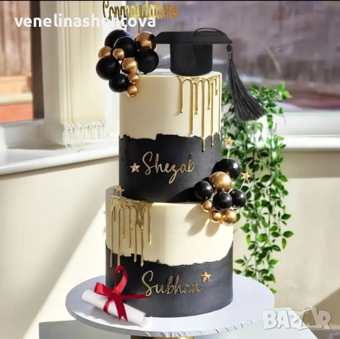 Комплект шапка топчета диплома звездички декорация торта завършване , снимка 2 - Други - 54103710