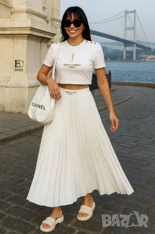 дамски комплекти ysl saint laurent тениска и дълга пола солей