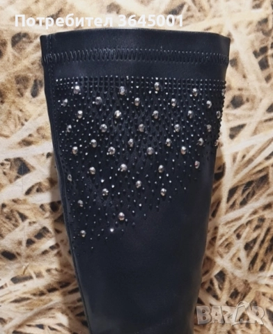 Луксозни дамски ботуши от еластична изкуствена кожа, с висок тънък ток и платформа. N 37, снимка 2 - Дамски ботуши - 52843949