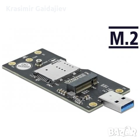 DeLOCK USB 3.2 Gen 1 конвертор от Type-A щепсел към M.2 Key B със слот за SIM карта, снимка 3 - Кабели и адаптери - 53095520