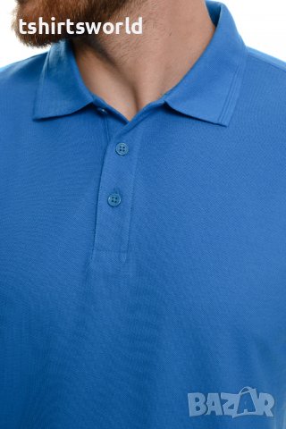 Нова синя мъжка блуза (тениска) тип Lacoste, с яка, снимка 2 - Блузи - 37662715