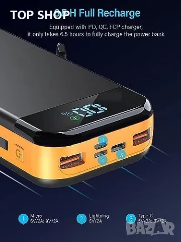 Ново Портативно зарядно 32000mAh с вградени кабели и PD 20W Външна батерия, снимка 6 - Външни батерии - 49945161