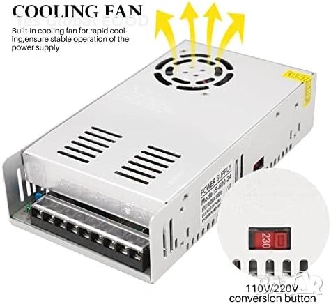 Захранване 24V 25A 600W SMPS AC/DC индустриално, снимка 5 - Друга електроника - 54223381