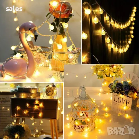 LED коледни лампички топчета 3м. на батерии, топло бяла светлина, снимка 4 - Лед осветление - 47714272