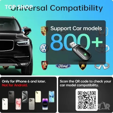 Нов Безжичен CarPlay адаптер - Plug & Play за автомобили 2017+ коли, снимка 4 - Друга електроника - 49892856