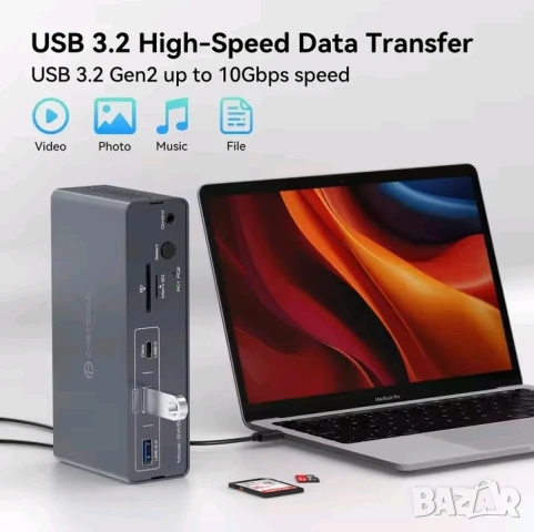 13-в-1 USB-C Docking Station CMSTEDCD SW522 – Професионален Хъб с HDMI 4K@120Hz, DisplayPort, снимка 7 - Кабели и адаптери - 50575843