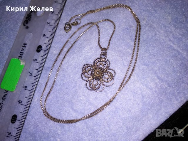 СТАРИНЕН ФИЛИГРАНЕН СРЕБЪРЕН МЕДАЛЬОН ЧЕТИРИЛИСТНА ДЕТЕЛИНА с ВЕРИЖКА от СРЕБРО 925 РЕТРО БИЖУ 34432, снимка 4 - Антикварни и старинни предмети - 39471413