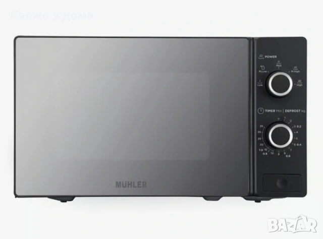 Микровълнова фурна MUHLER 20L, черна, огледална, механична с 2 години гаранция!, снимка 2 - Микровълнови - 53961303